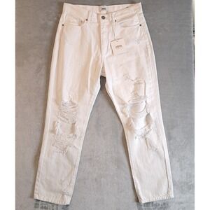 JBD Just Black Denim Jeans 29 High Rise Super Destroyed Girlfriend White NWT